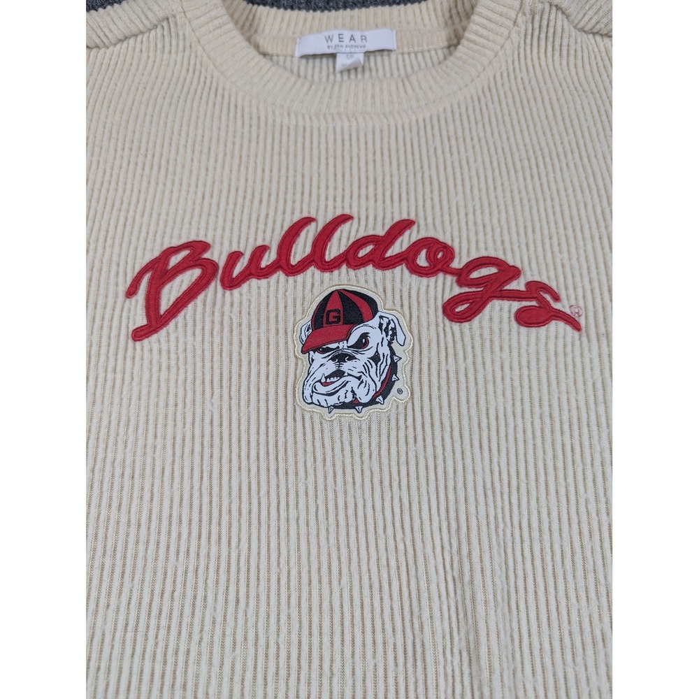 WEAR by Erin Andrews Georgia Bulldogs Ribbed Cord Sweatshirt Cream Small - Picture 2 of 7